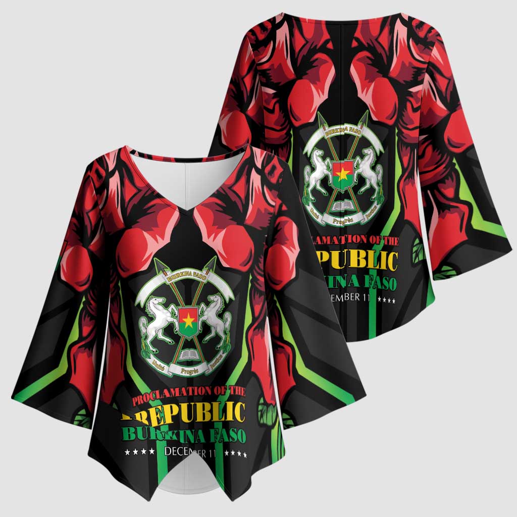 Burkina Faso Republic Day Kimono Sleeve Blouse Coat Of Arms With Rose - Wonder Print Shop