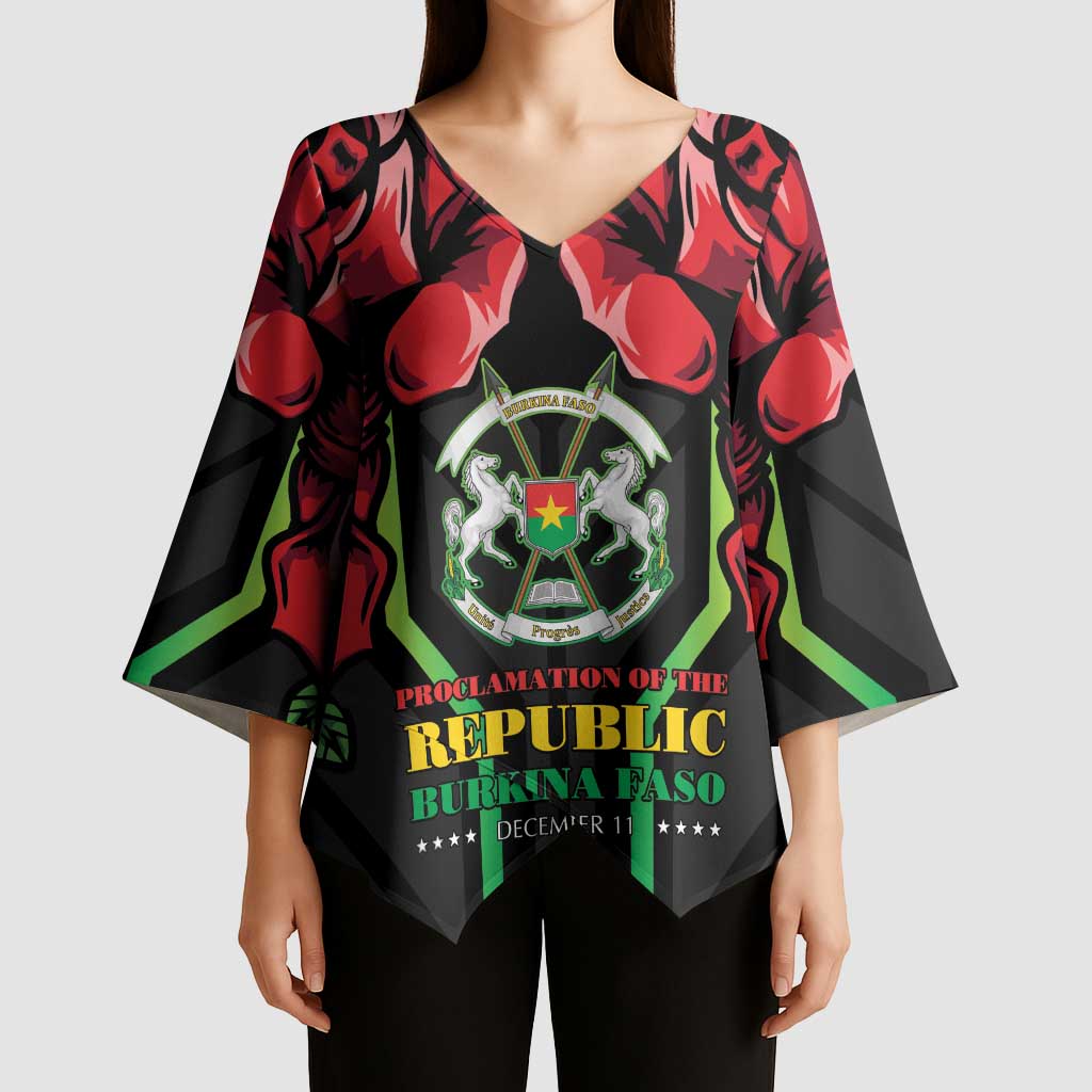 Burkina Faso Republic Day Kimono Sleeve Blouse Coat Of Arms With Rose - Wonder Print Shop