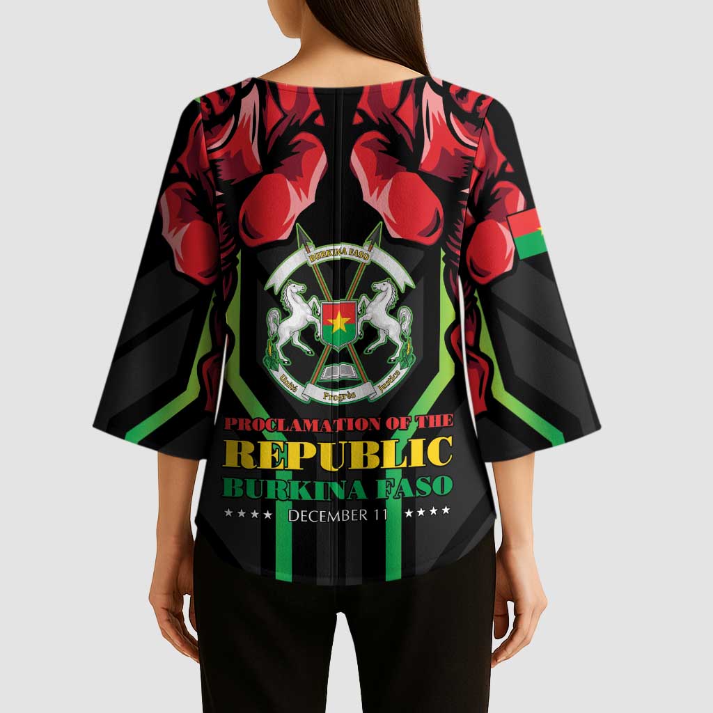 Burkina Faso Republic Day Kimono Sleeve Blouse Coat Of Arms With Rose - Wonder Print Shop