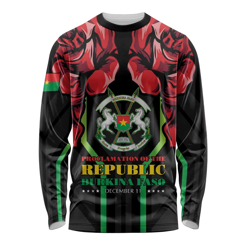 Burkina Faso Republic Day Long Sleeve Shirt Coat Of Arms With Rose - Wonder Print Shop