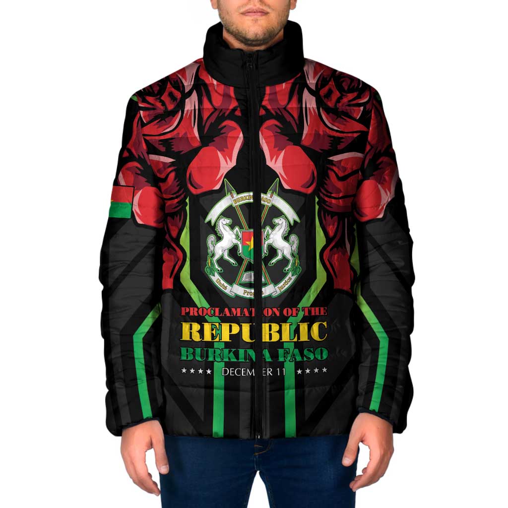 Burkina Faso Republic Day Padded Jacket Coat Of Arms With Rose - Wonder Print Shop
