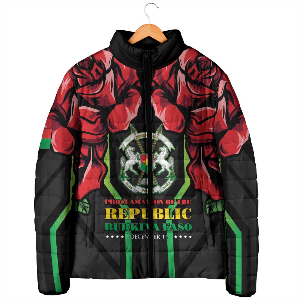 Burkina Faso Republic Day Padded Jacket Coat Of Arms With Rose - Wonder Print Shop