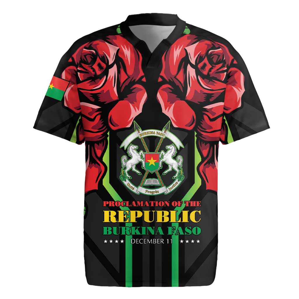 Burkina Faso Republic Day Rugby Jersey Coat Of Arms With Rose - Wonder Print Shop