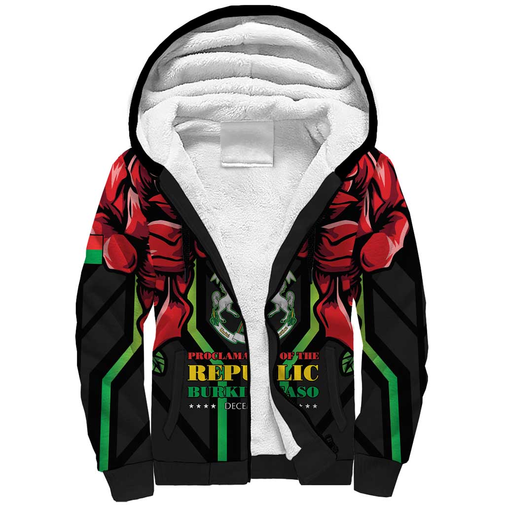 Burkina Faso Republic Day Sherpa Hoodie Coat Of Arms With Rose - Wonder Print Shop