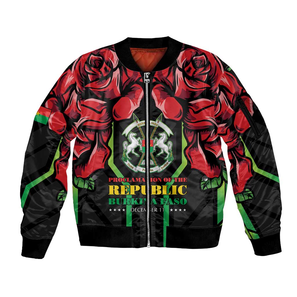 Burkina Faso Republic Day Sleeve Zip Bomber Jacket Coat Of Arms With Rose - Wonder Print Shop