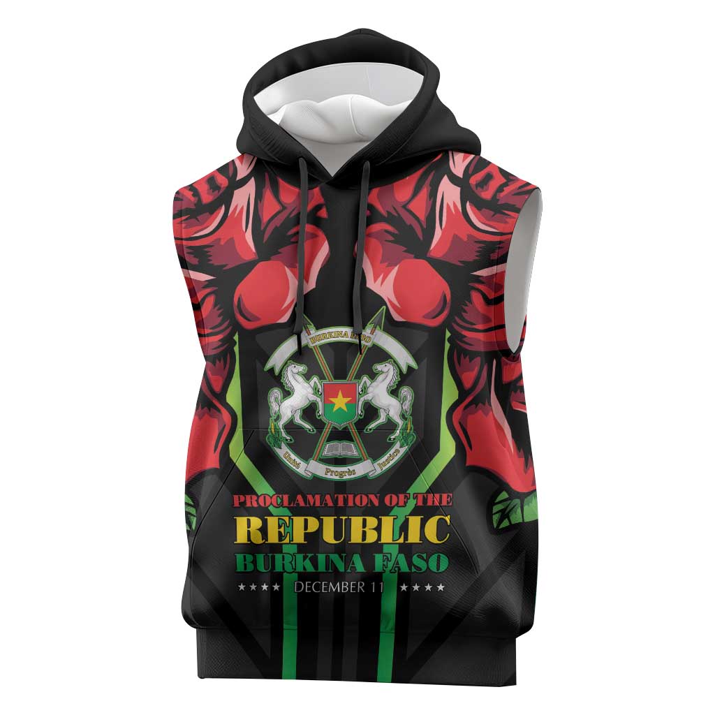 Burkina Faso Republic Day Sleeveless Hoodie Coat Of Arms With Rose - Wonder Print Shop