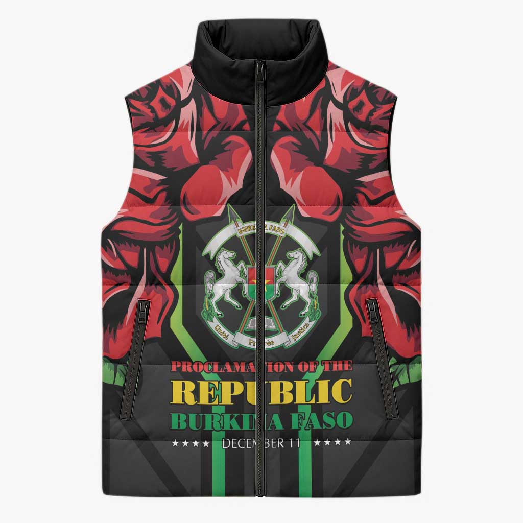 Burkina Faso Republic Day Sleeveless Puffer Jacket Coat Of Arms With Rose - Wonder Print Shop