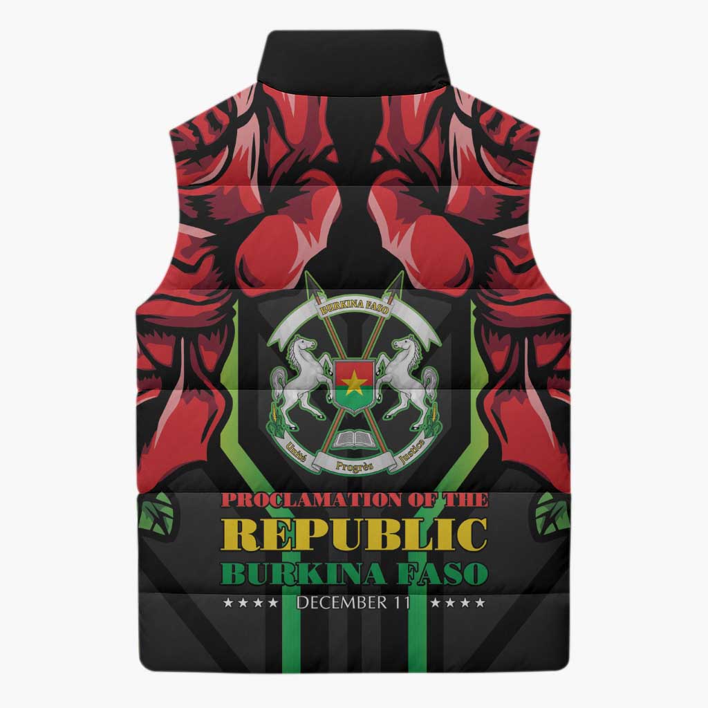Burkina Faso Republic Day Sleeveless Puffer Jacket Coat Of Arms With Rose - Wonder Print Shop