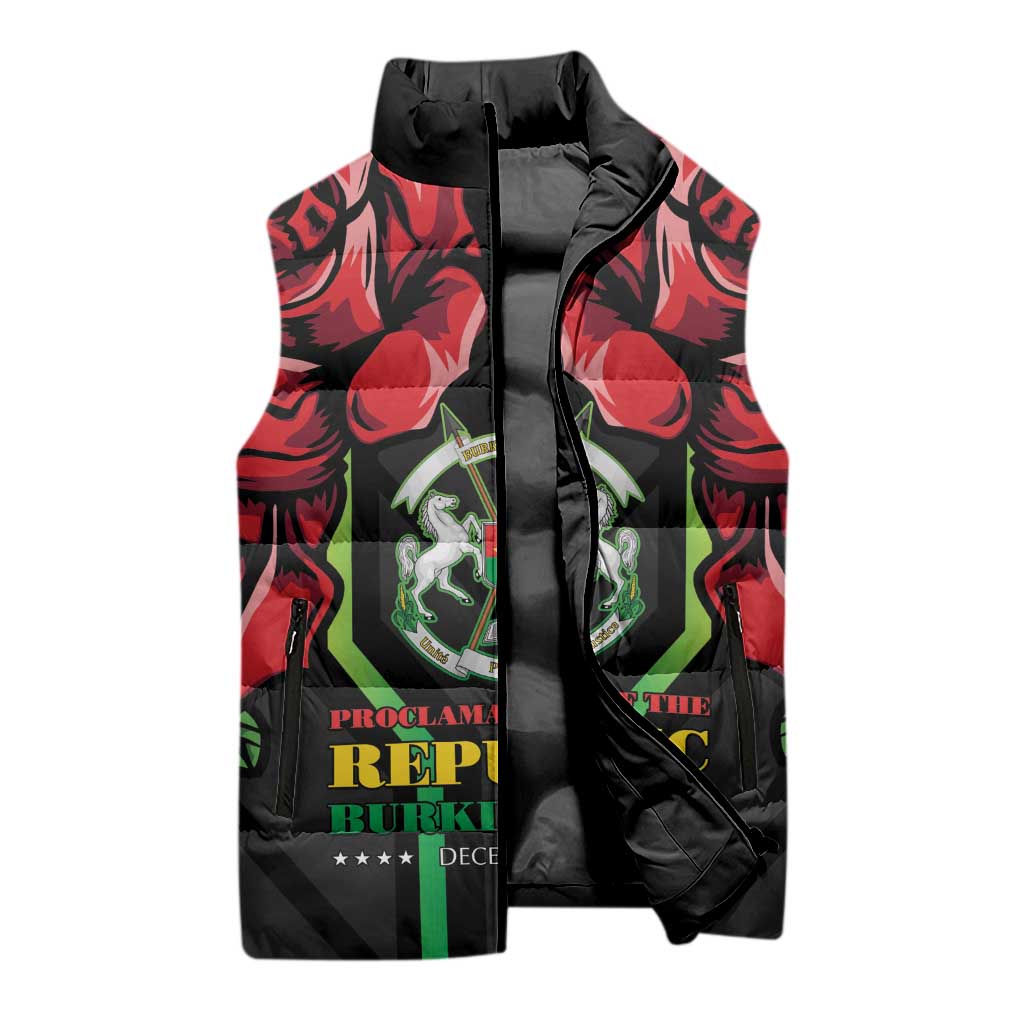 Burkina Faso Republic Day Sleeveless Puffer Jacket Coat Of Arms With Rose - Wonder Print Shop