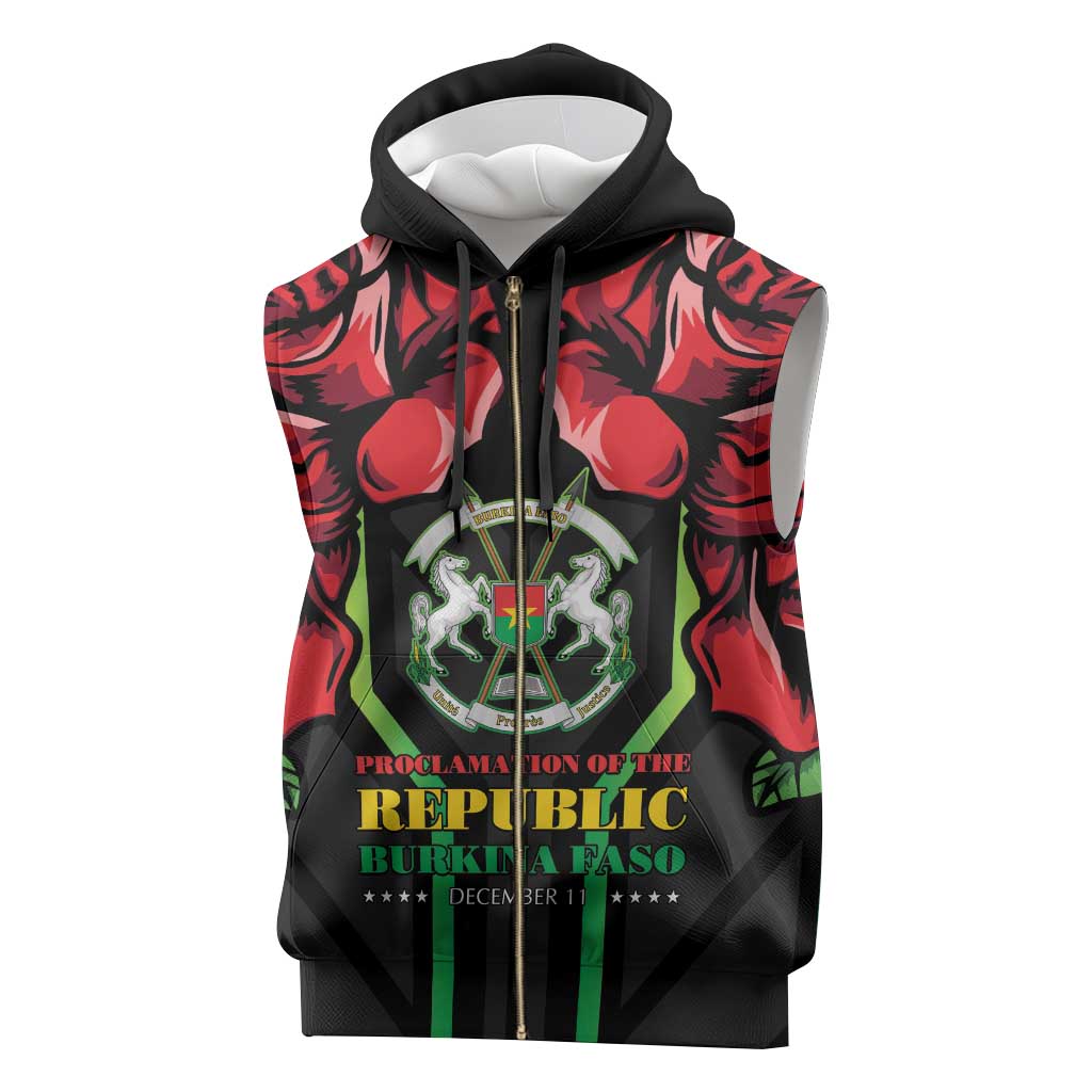 Burkina Faso Republic Day Sleeveless Zip Hoodie Coat Of Arms With Rose - Wonder Print Shop