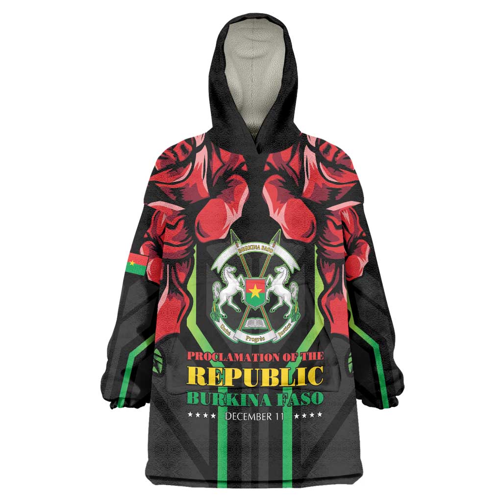 Burkina Faso Republic Day Wearable Blanket Hoodie Coat Of Arms With Rose - Wonder Print Shop