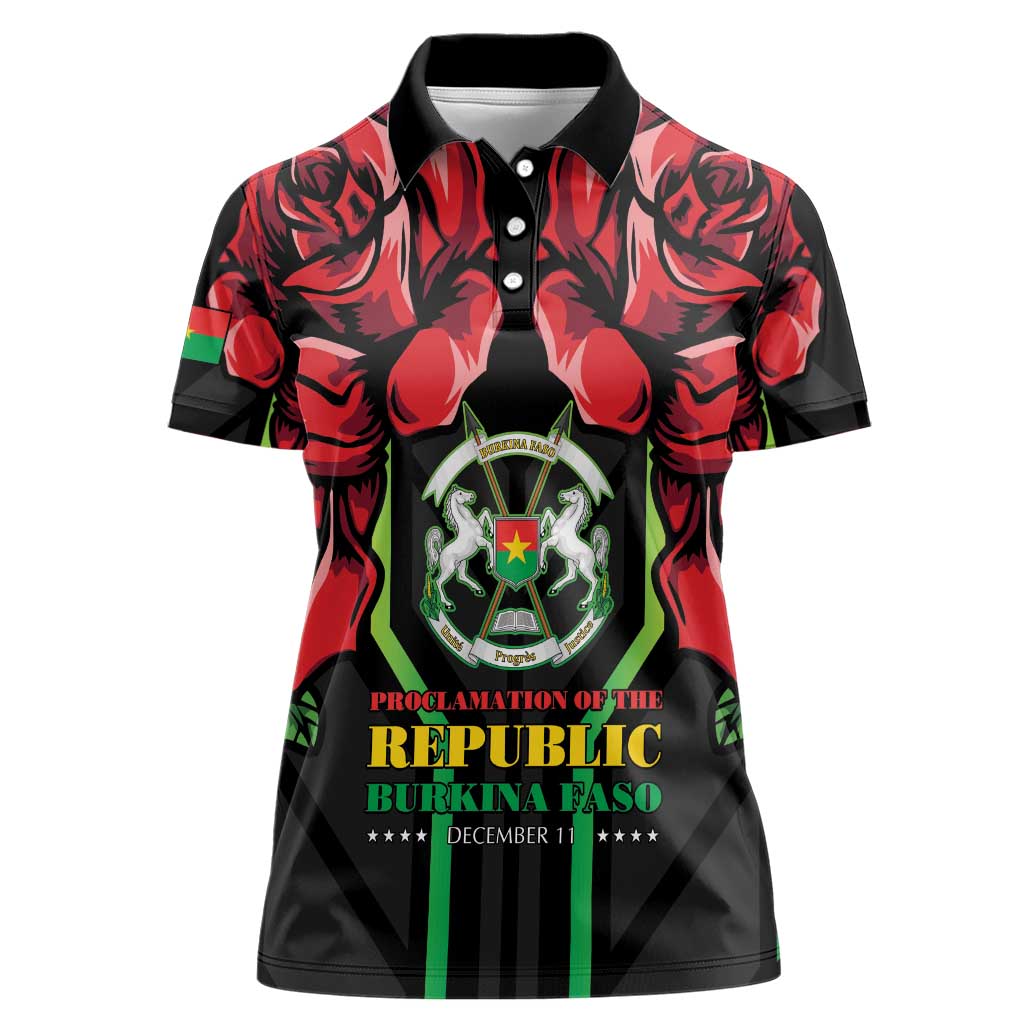 Burkina Faso Republic Day Women Polo Shirt Coat Of Arms With Rose - Wonder Print Shop