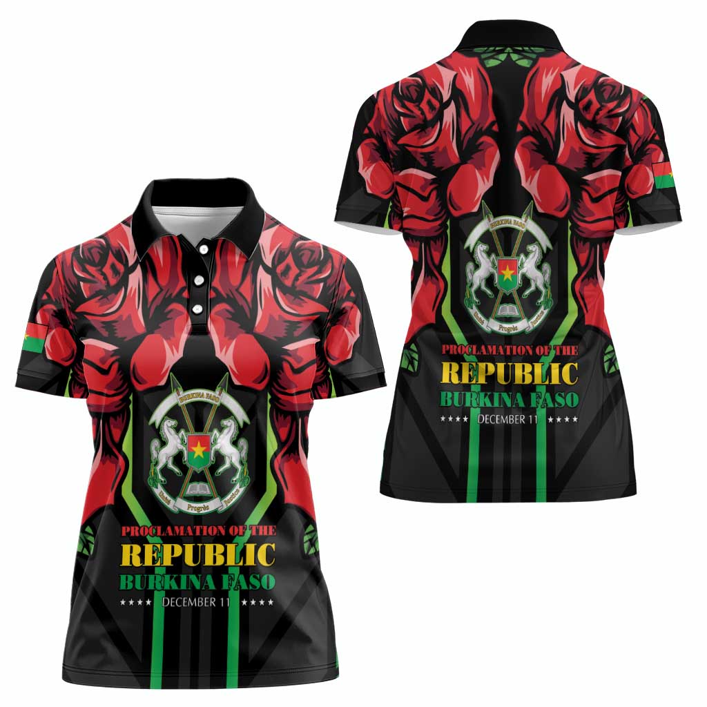 Burkina Faso Republic Day Women Polo Shirt Coat Of Arms With Rose - Wonder Print Shop