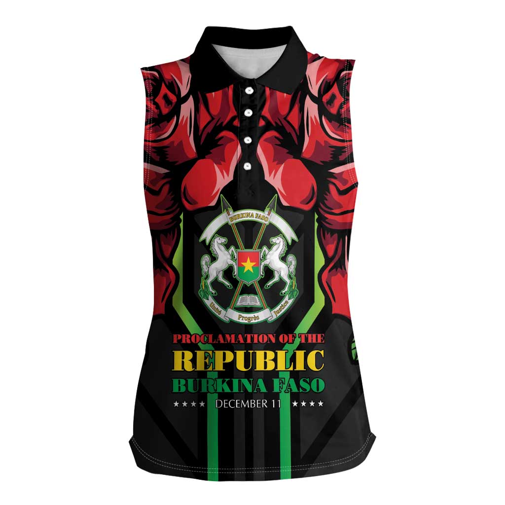 Burkina Faso Republic Day Women Sleeveless Polo Shirt Coat Of Arms With Rose - Wonder Print Shop