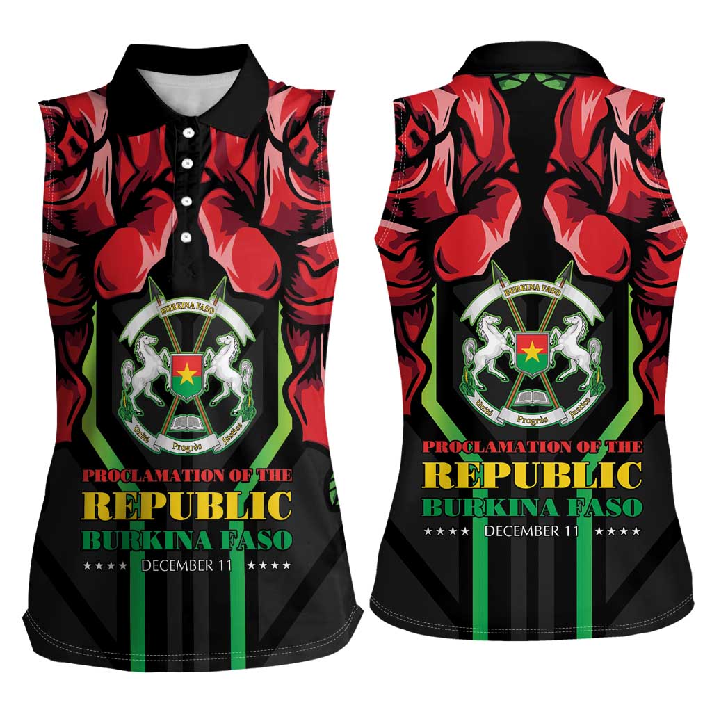 Burkina Faso Republic Day Women Sleeveless Polo Shirt Coat Of Arms With Rose - Wonder Print Shop