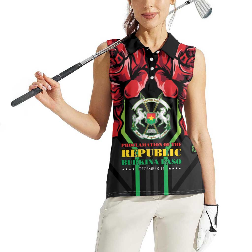 Burkina Faso Republic Day Women Sleeveless Polo Shirt Coat Of Arms With Rose - Wonder Print Shop