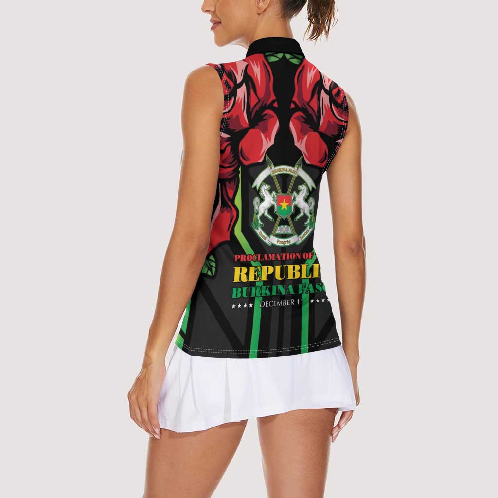 Burkina Faso Republic Day Women Sleeveless Polo Shirt Coat Of Arms With Rose - Wonder Print Shop