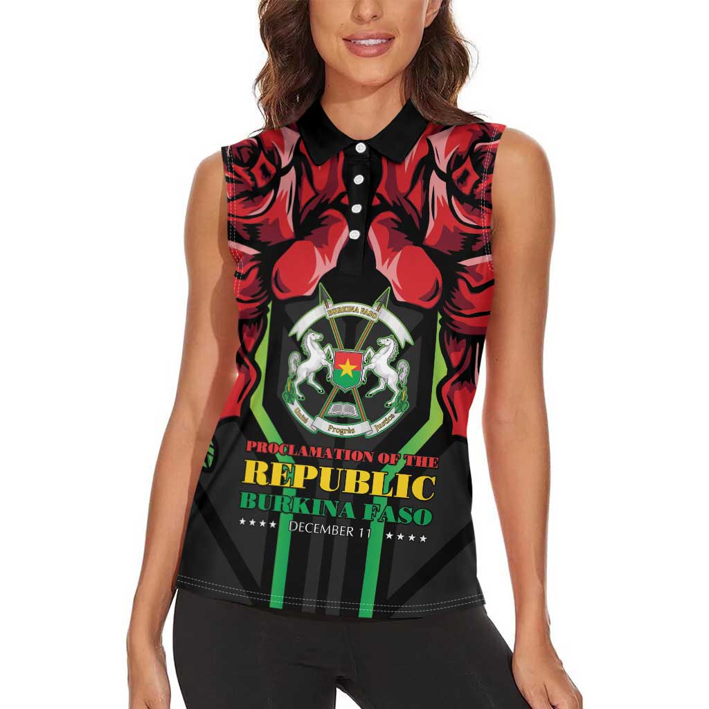 Burkina Faso Republic Day Women Sleeveless Polo Shirt Coat Of Arms With Rose - Wonder Print Shop