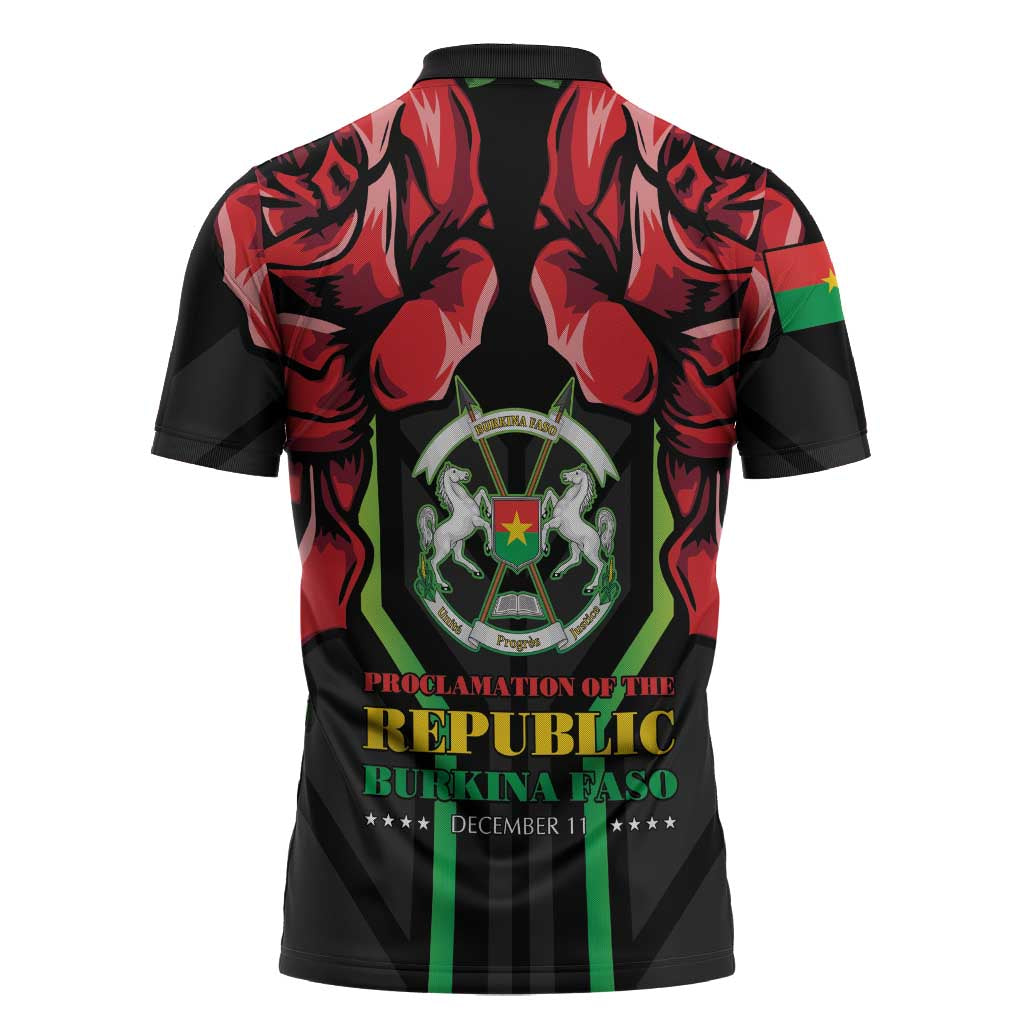 Burkina Faso Republic Day Zipper Polo Shirt Coat Of Arms With Rose - Wonder Print Shop