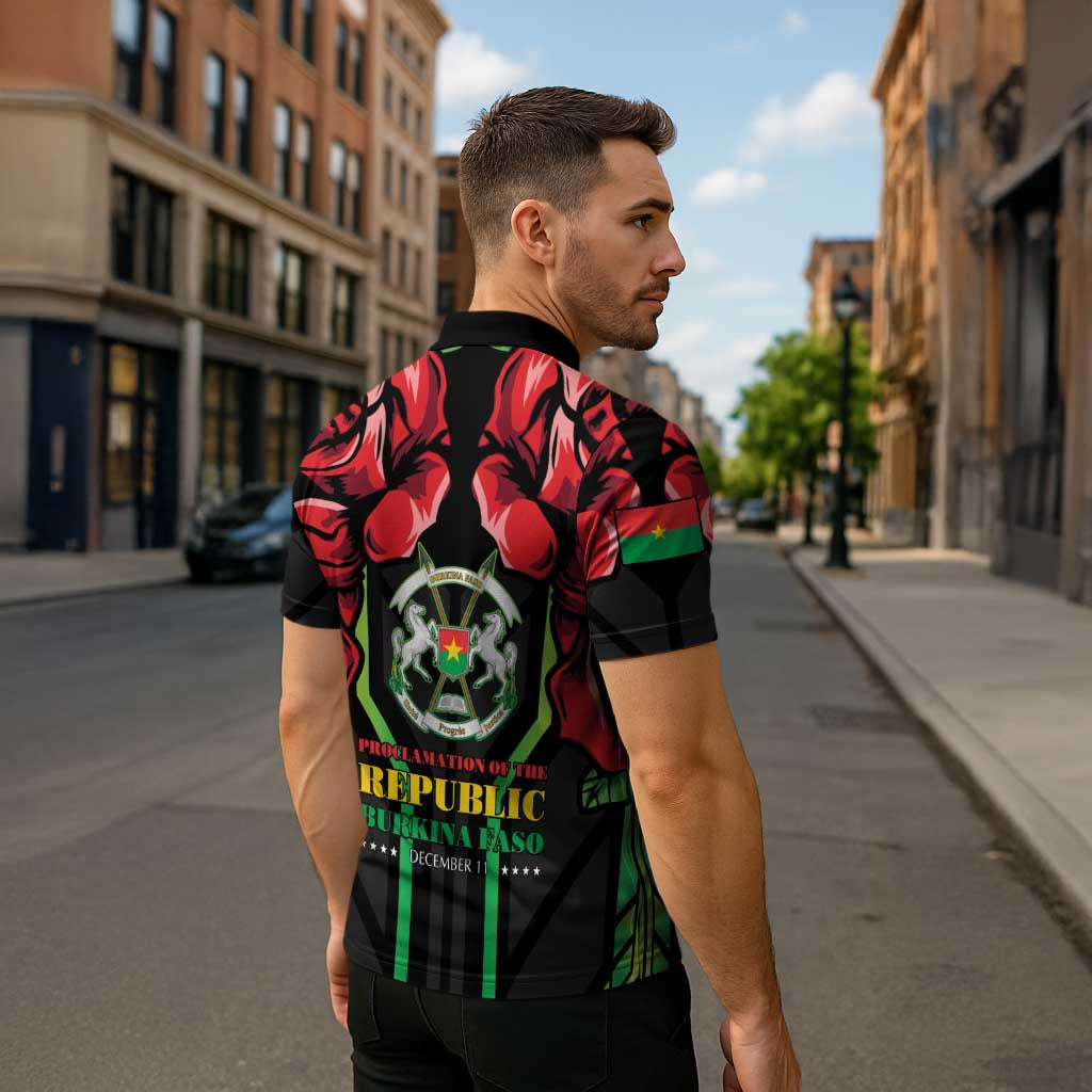 Burkina Faso Republic Day Zipper Polo Shirt Coat Of Arms With Rose - Wonder Print Shop