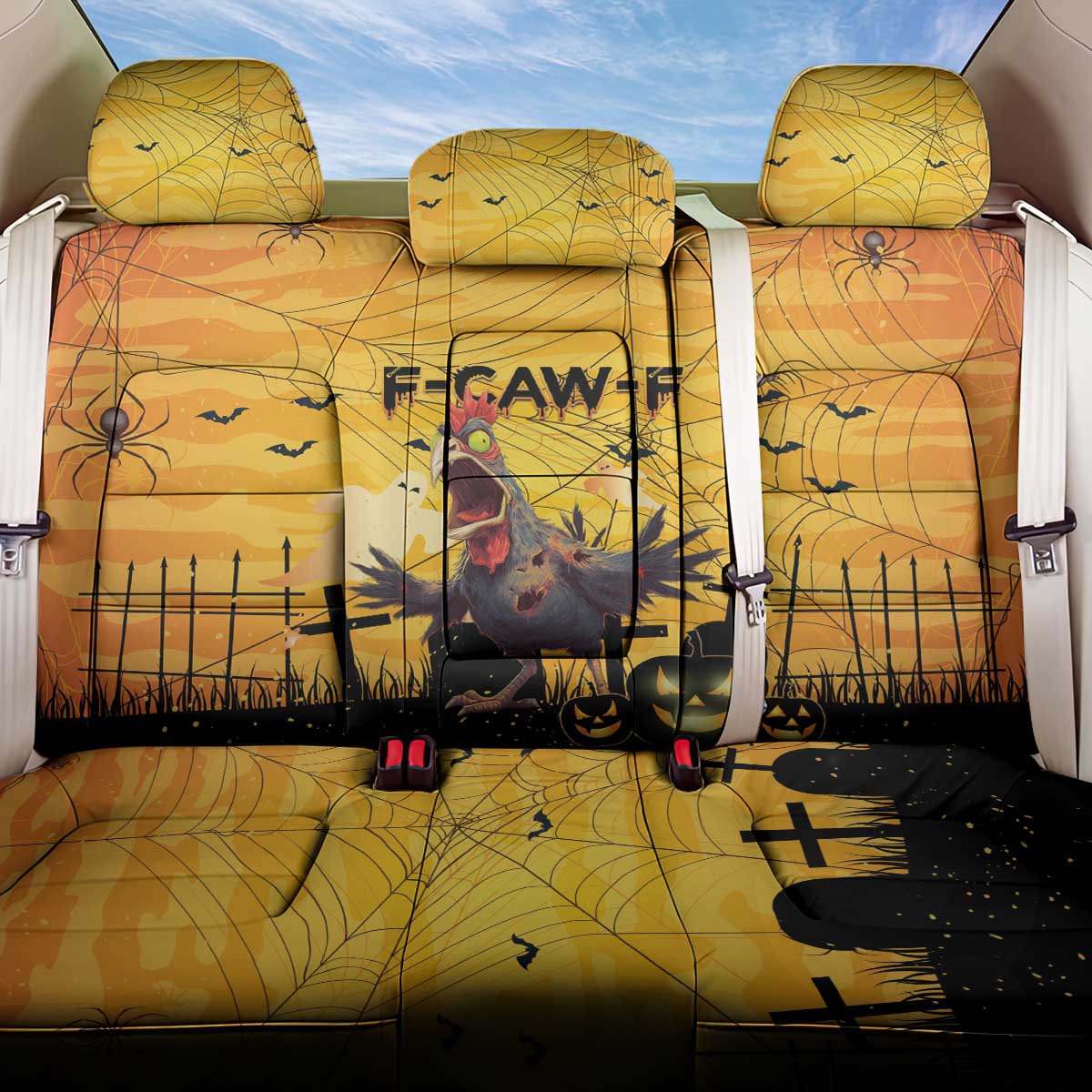 Funny Halloween Zombie Chicken Back Car Seat Cover F’Caw Scary Poultry - Wonder Print Shop