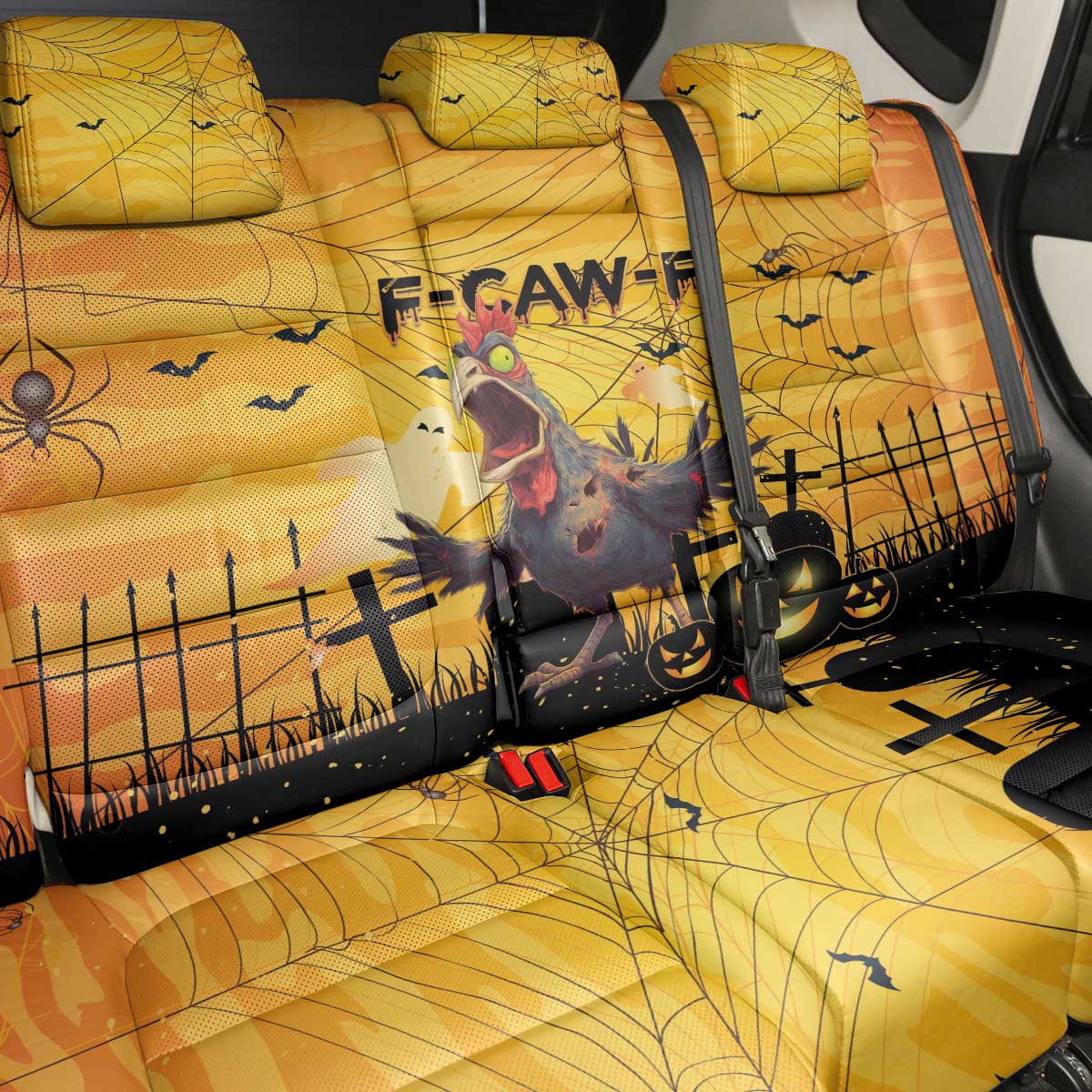 Funny Halloween Zombie Chicken Back Car Seat Cover F’Caw Scary Poultry - Wonder Print Shop