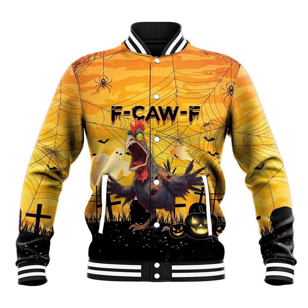 Personalized Funny Halloween Zombie Chicken Baseball Jacket F’Caw Scary Poultry - Wonder Print Shop