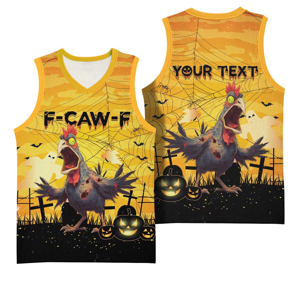 Personalized Funny Halloween Zombie Chicken Basketball Jersey F’Caw Scary Poultry - Wonder Print Shop