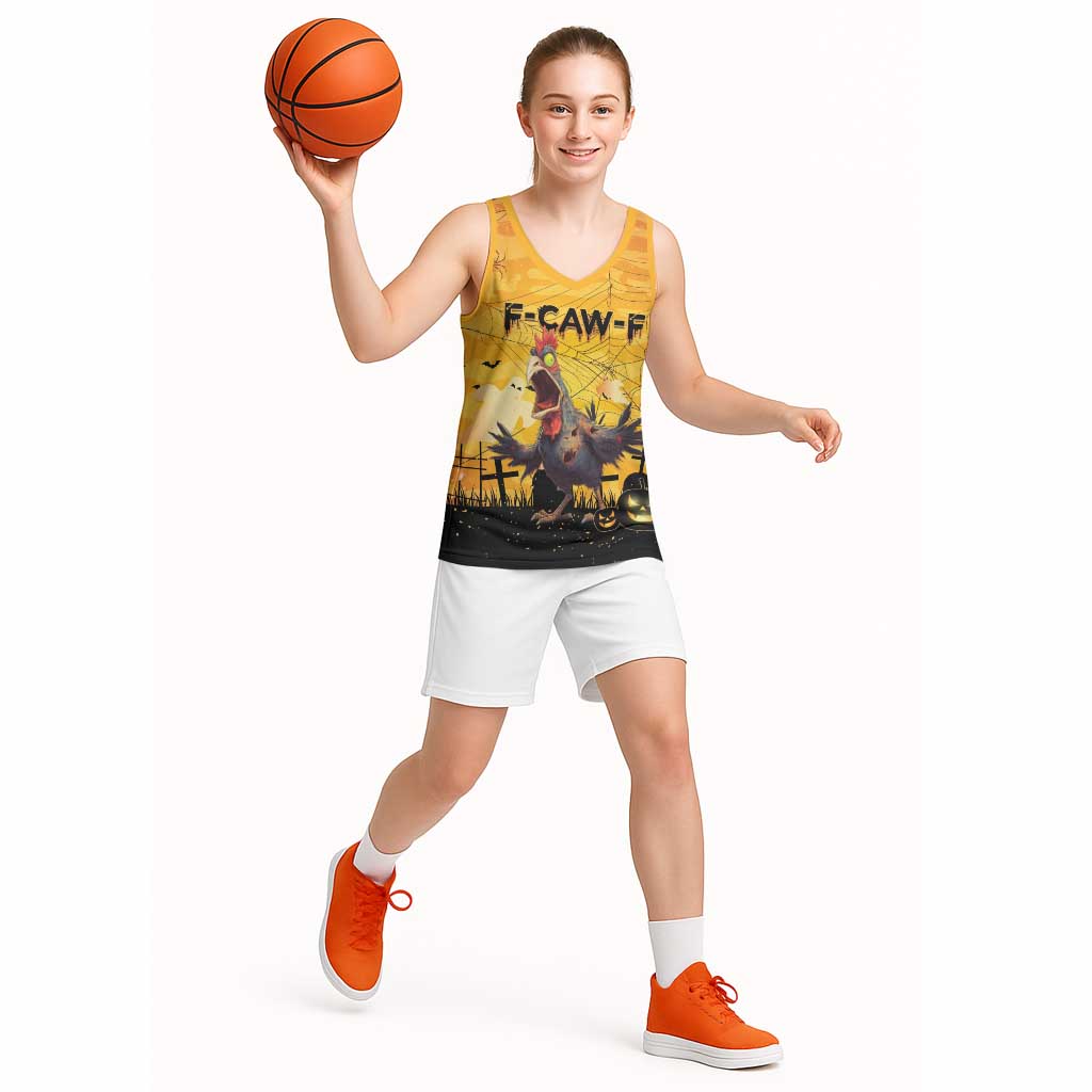 Personalized Funny Halloween Zombie Chicken Basketball Jersey F’Caw Scary Poultry - Wonder Print Shop