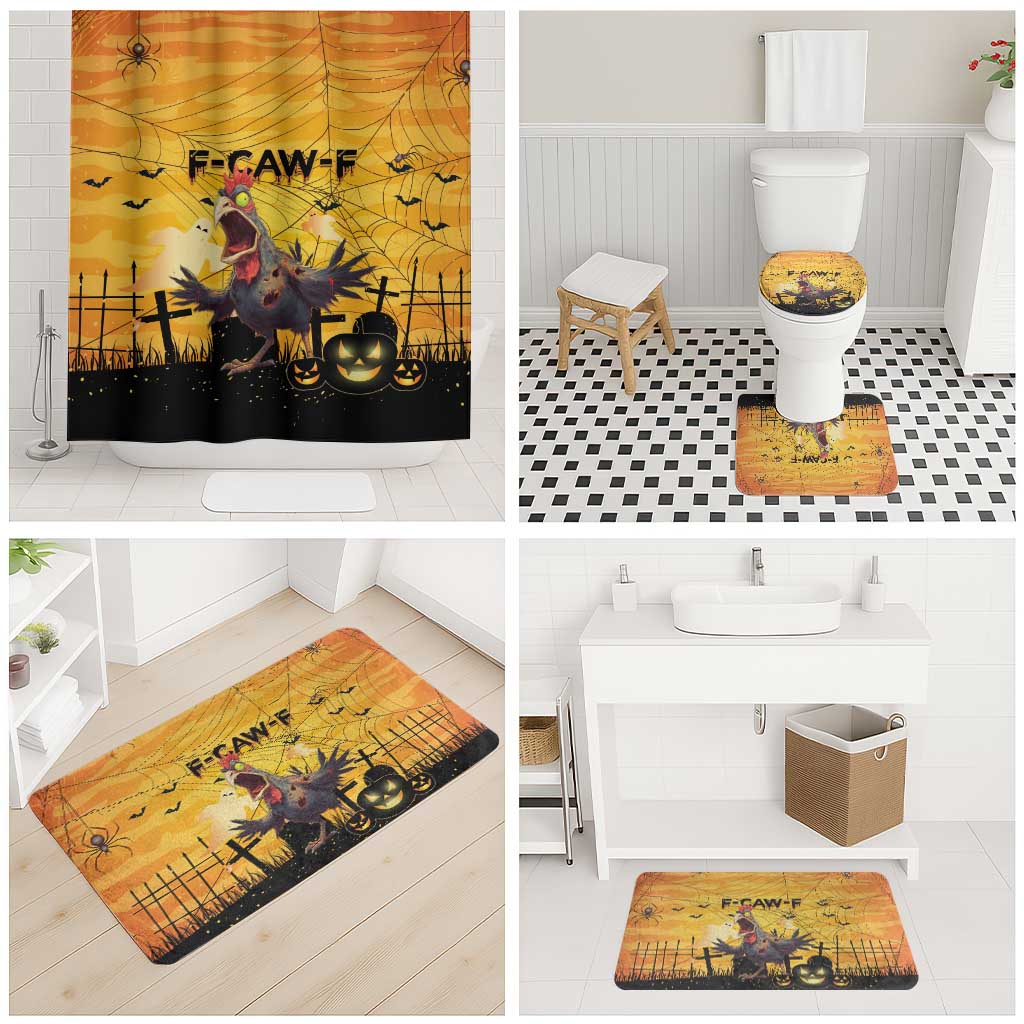 Funny Halloween Zombie Chicken Bathroom Set F’Caw Scary Poultry - Wonder Print Shop