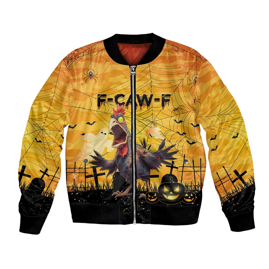 Personalized Funny Halloween Zombie Chicken Bomber Jacket F’Caw Scary Poultry - Wonder Print Shop