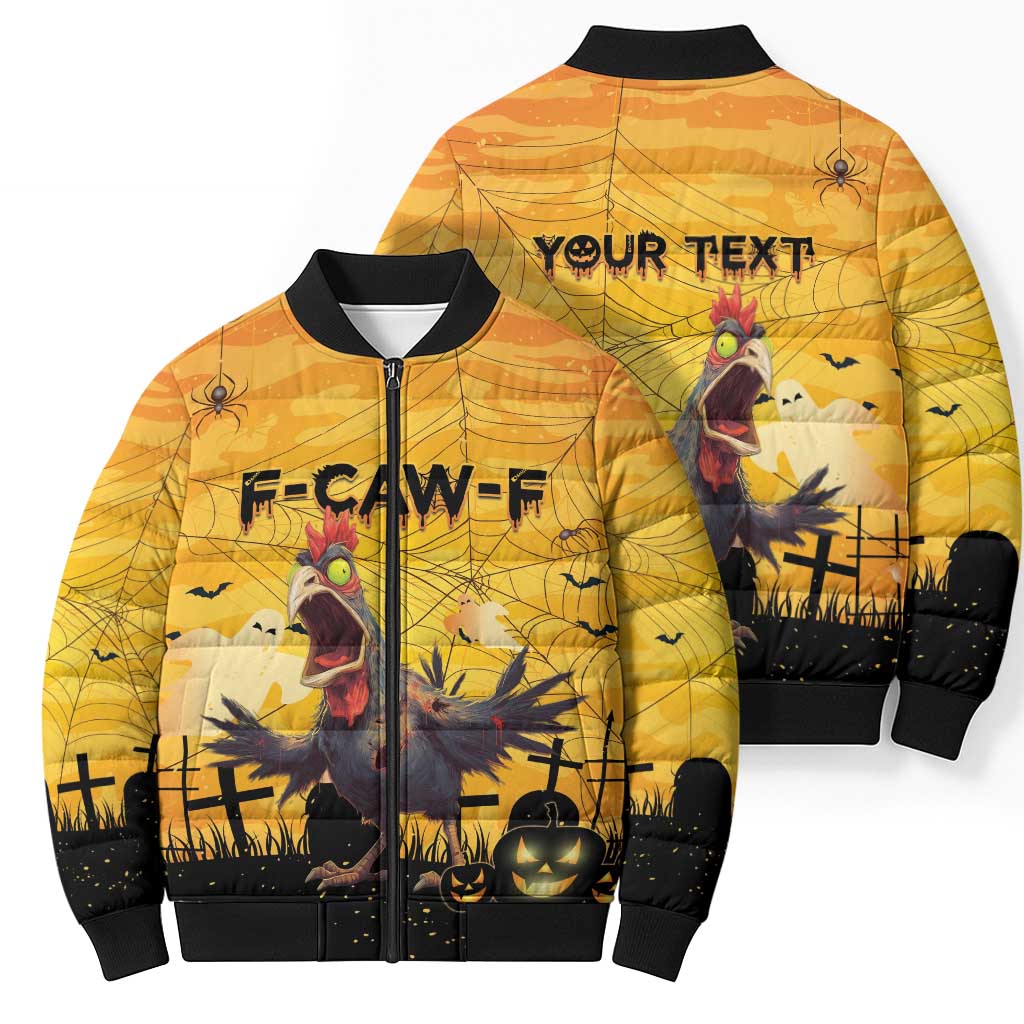 Personalized Funny Halloween Zombie Chicken Bomber Puffer Jacket F’Caw Scary Poultry - Wonder Print Shop