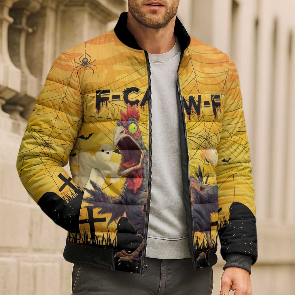 Personalized Funny Halloween Zombie Chicken Bomber Puffer Jacket F’Caw Scary Poultry - Wonder Print Shop
