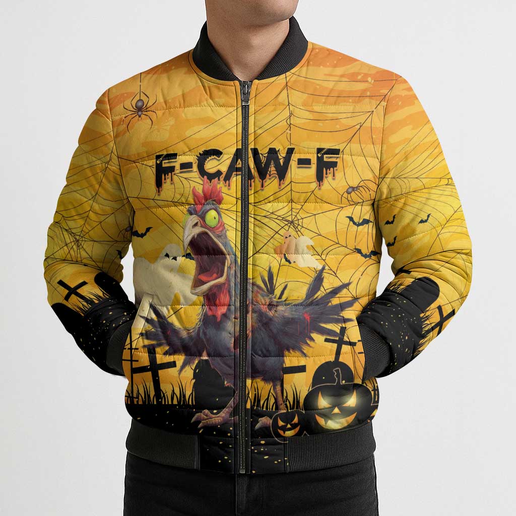 Personalized Funny Halloween Zombie Chicken Bomber Puffer Jacket F’Caw Scary Poultry - Wonder Print Shop