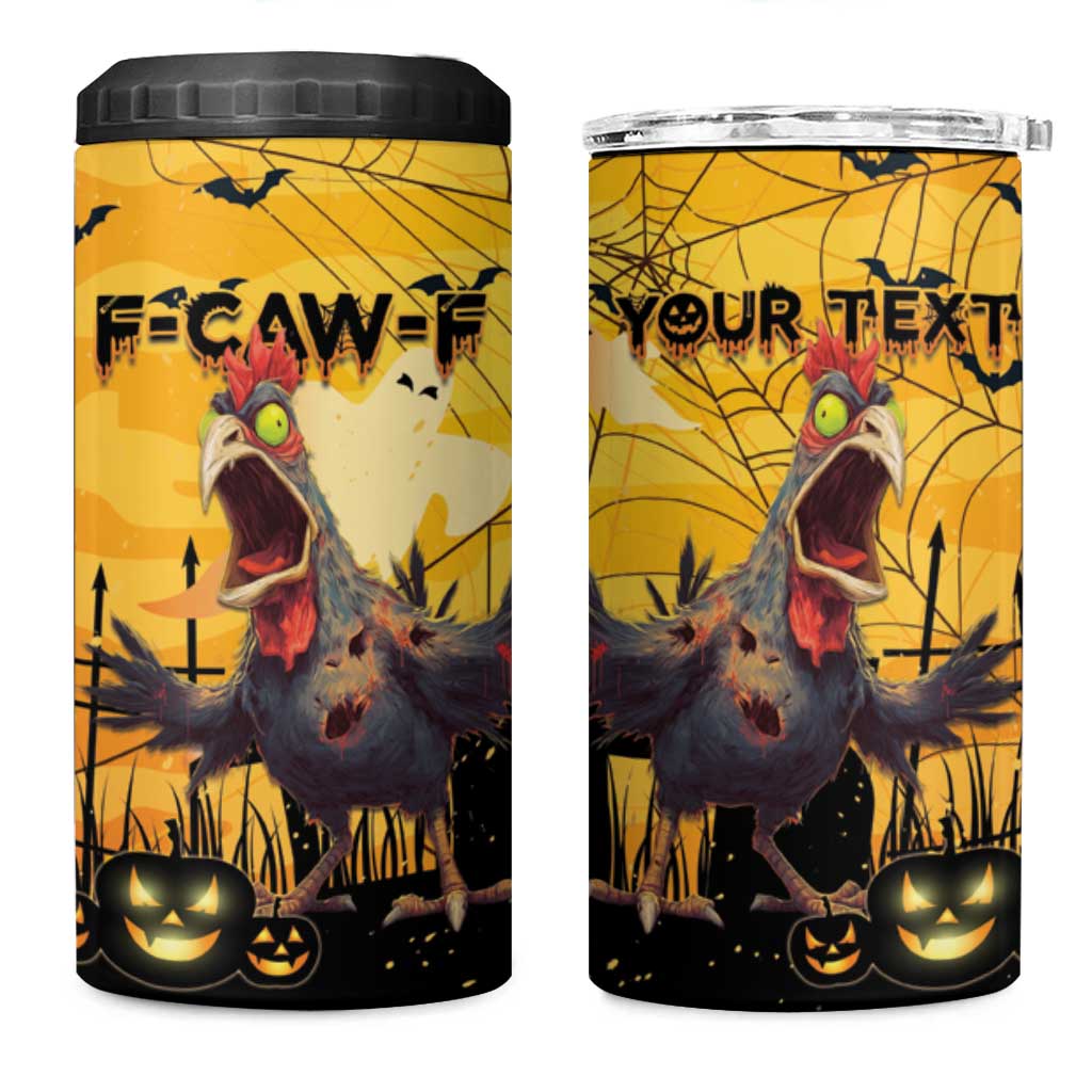 Personalized Funny Halloween Zombie Chicken 4 in 1 Can Cooler Tumbler F’Caw Scary Poultry - Wonder Print Shop