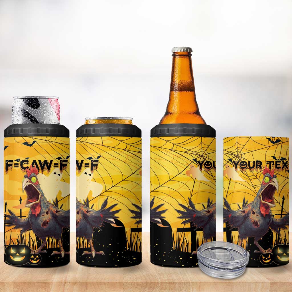 Personalized Funny Halloween Zombie Chicken 4 in 1 Can Cooler Tumbler F’Caw Scary Poultry - Wonder Print Shop