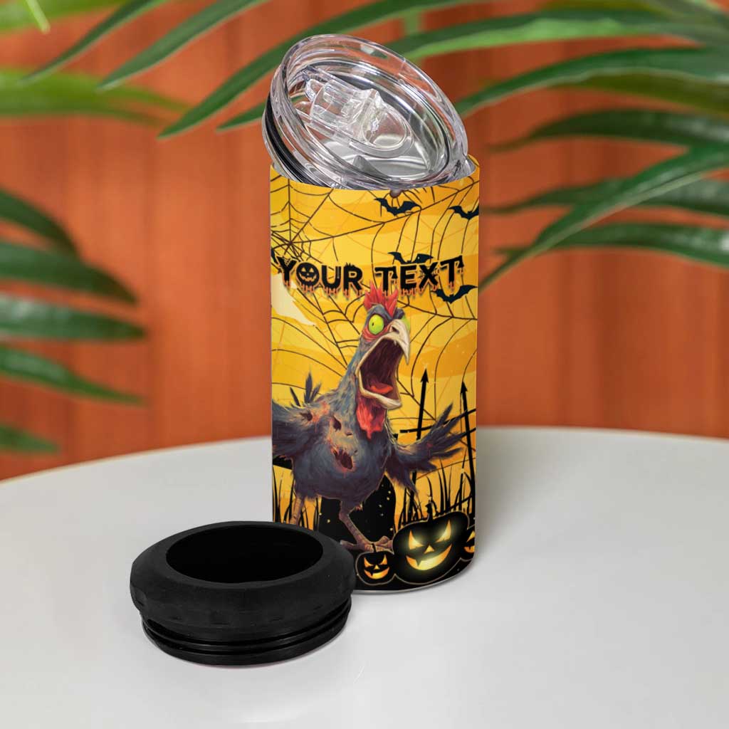 Personalized Funny Halloween Zombie Chicken 4 in 1 Can Cooler Tumbler F’Caw Scary Poultry - Wonder Print Shop