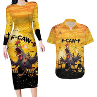 Personalized Funny Halloween Zombie Chicken Couples Matching Long Sleeve Bodycon Dress and Hawaiian Shirt F’Caw Scary Poultry - Wonder Print Shop