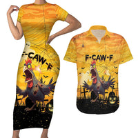 Personalized Funny Halloween Zombie Chicken Couples Matching Short Sleeve Bodycon Dress and Hawaiian Shirt F’Caw Scary Poultry - Wonder Print Shop