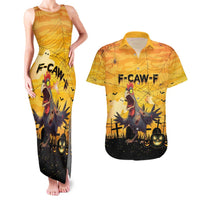 Personalized Funny Halloween Zombie Chicken Couples Matching Tank Maxi Dress and Hawaiian Shirt F’Caw Scary Poultry - Wonder Print Shop