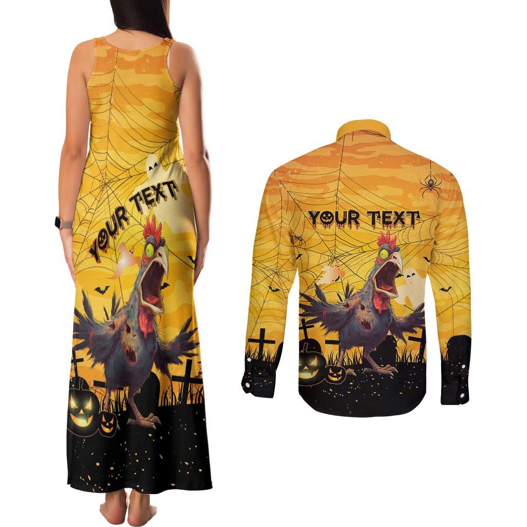Personalized Funny Halloween Zombie Chicken Couples Matching Tank Maxi Dress and Long Sleeve Button Shirt F’Caw Scary Poultry - Wonder Print Shop