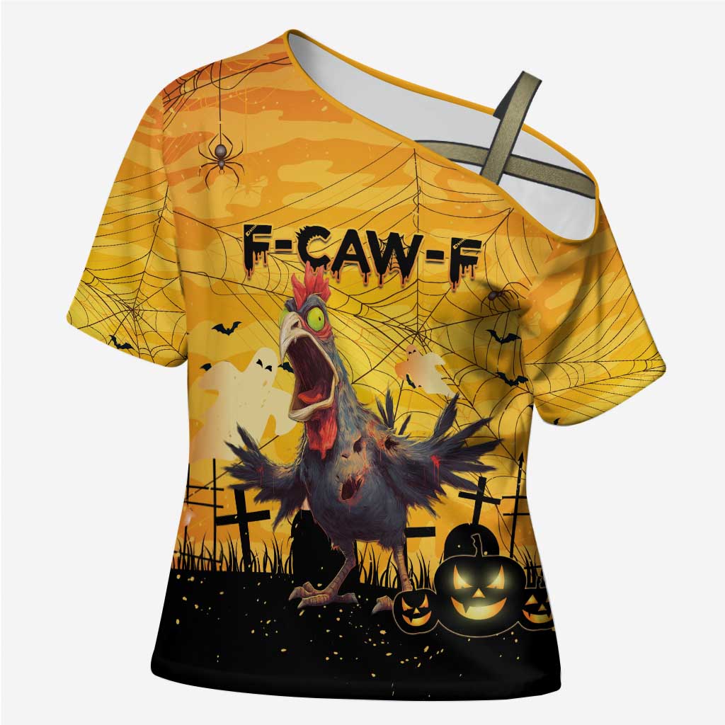 Personalized Funny Halloween Zombie Chicken Cross Shoulder Shirt F’Caw Scary Poultry - Wonder Print Shop