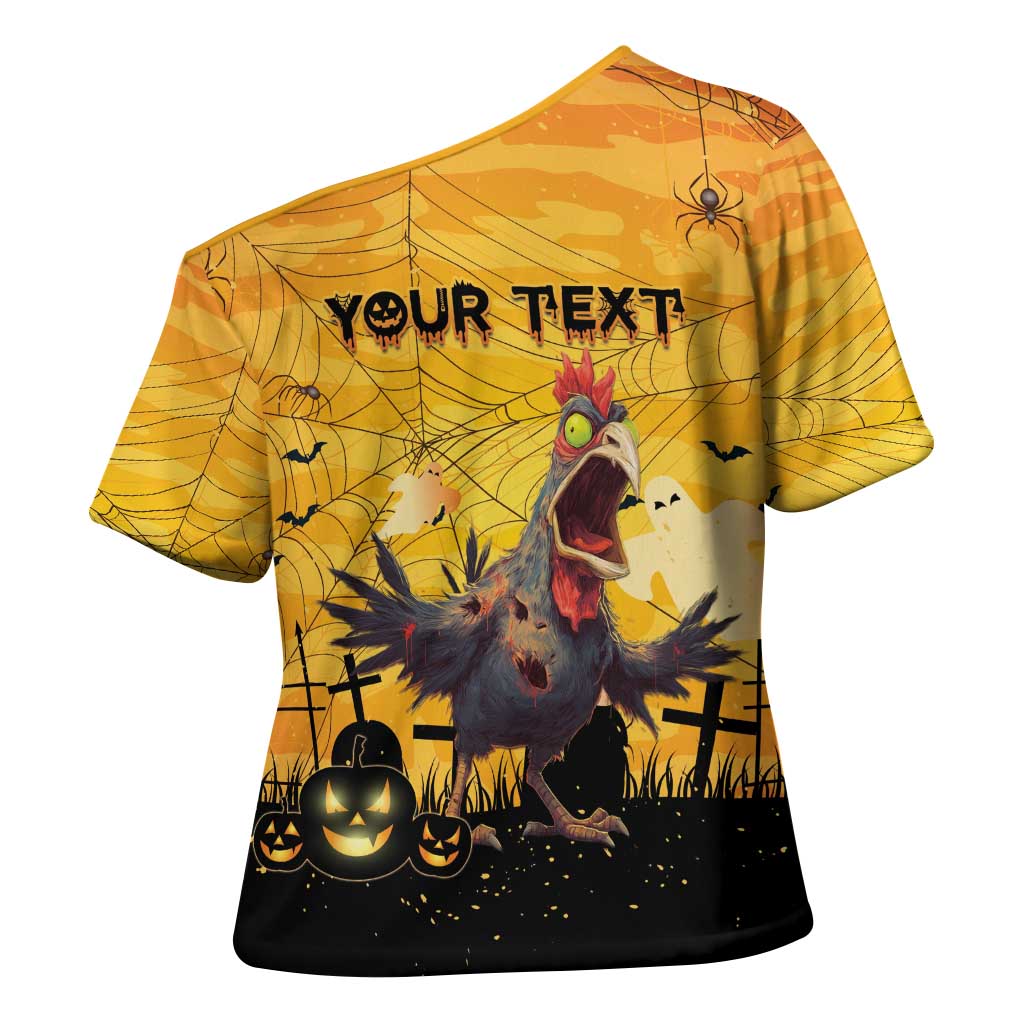 Personalized Funny Halloween Zombie Chicken Cross Shoulder Shirt F’Caw Scary Poultry - Wonder Print Shop