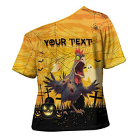 Personalized Funny Halloween Zombie Chicken Cross Shoulder Shirt F’Caw Scary Poultry - Wonder Print Shop