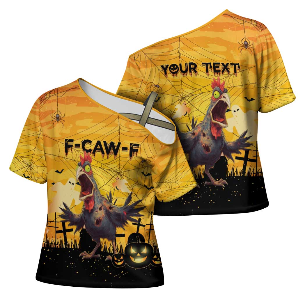 Personalized Funny Halloween Zombie Chicken Cross Shoulder Shirt F’Caw Scary Poultry - Wonder Print Shop