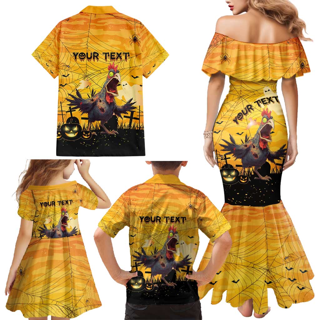 Personalized Funny Halloween Zombie Chicken Family Matching Mermaid Dress and Hawaiian Shirt F’Caw Scary Poultry - Wonder Print Shop