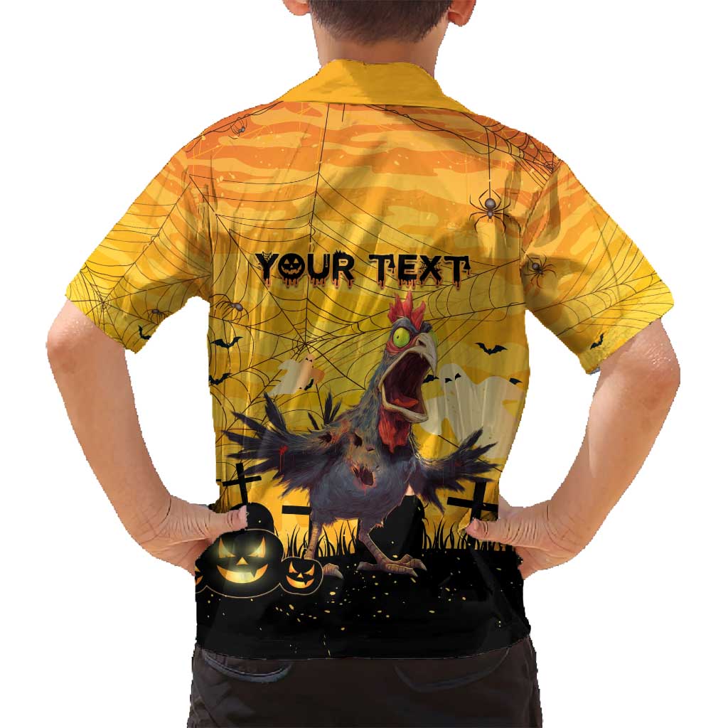 Personalized Funny Halloween Zombie Chicken Family Matching Off Shoulder Short Dress and Hawaiian Shirt F’Caw Scary Poultry - Wonder Print Shop