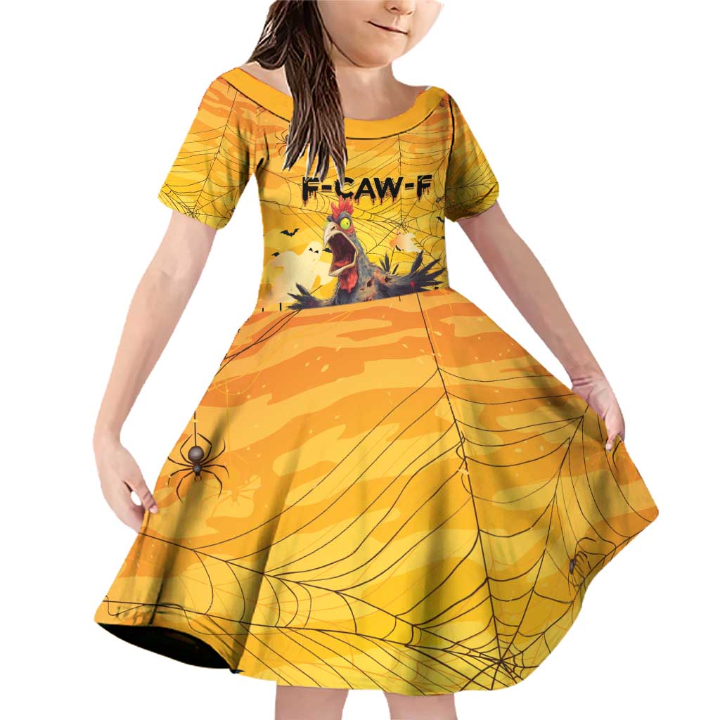 Personalized Funny Halloween Zombie Chicken Family Matching Off Shoulder Short Dress and Hawaiian Shirt F’Caw Scary Poultry - Wonder Print Shop