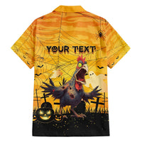 Personalized Funny Halloween Zombie Chicken Family Matching Off Shoulder Short Dress and Hawaiian Shirt F’Caw Scary Poultry - Wonder Print Shop