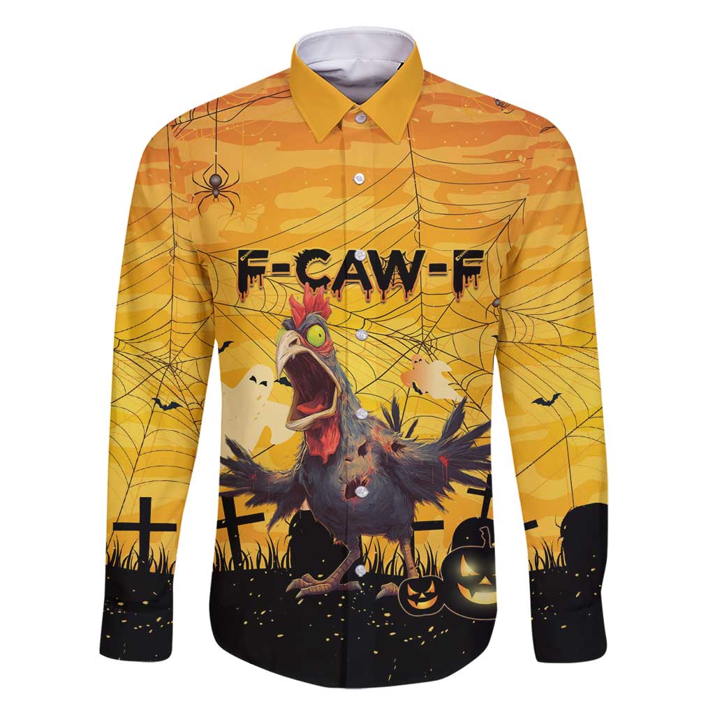 Personalized Funny Halloween Zombie Chicken Family Matching Off Shoulder Short Dress and Hawaiian Shirt F’Caw Scary Poultry - Wonder Print Shop